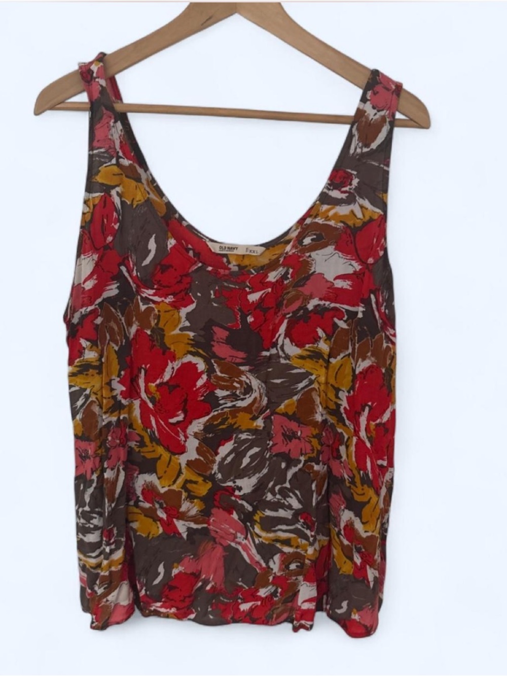 Old Navy Floral Scoop Neck Tank Top - Red, Brown, Mustard